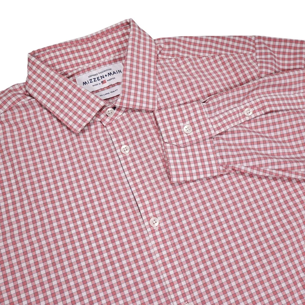 MIZZEN+MAIN Men's XXL Red Gingham Leeward Collection Trim Fit Dress Shirt USA - Picture 1 of 7